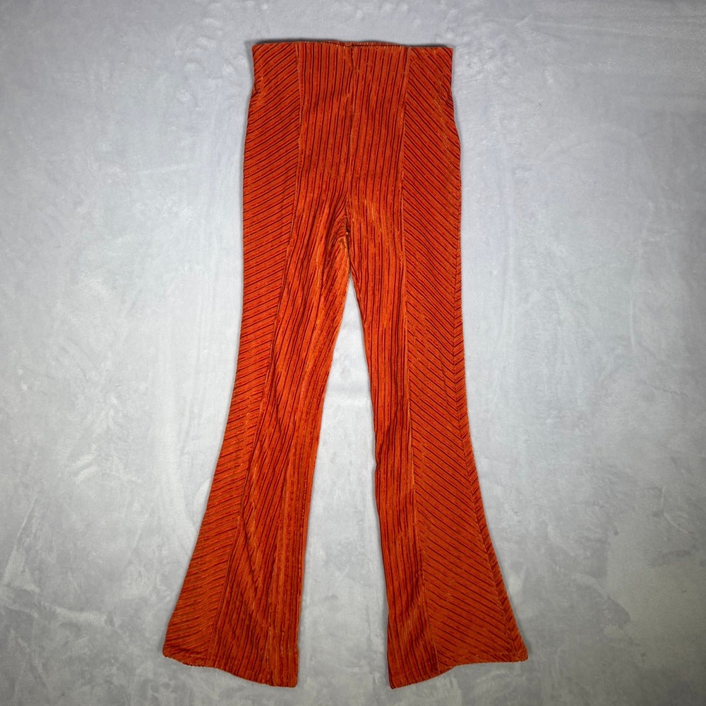 Free People Ribbed Flare Corduroy Pants Womens XS Orange High Waisted Pull On